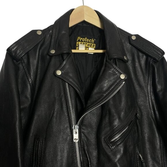 VTG Protech Leather Apparel Heavy Biker Jacket Harley Davidson 1996 Sz 44 Large - Picture 5 of 10